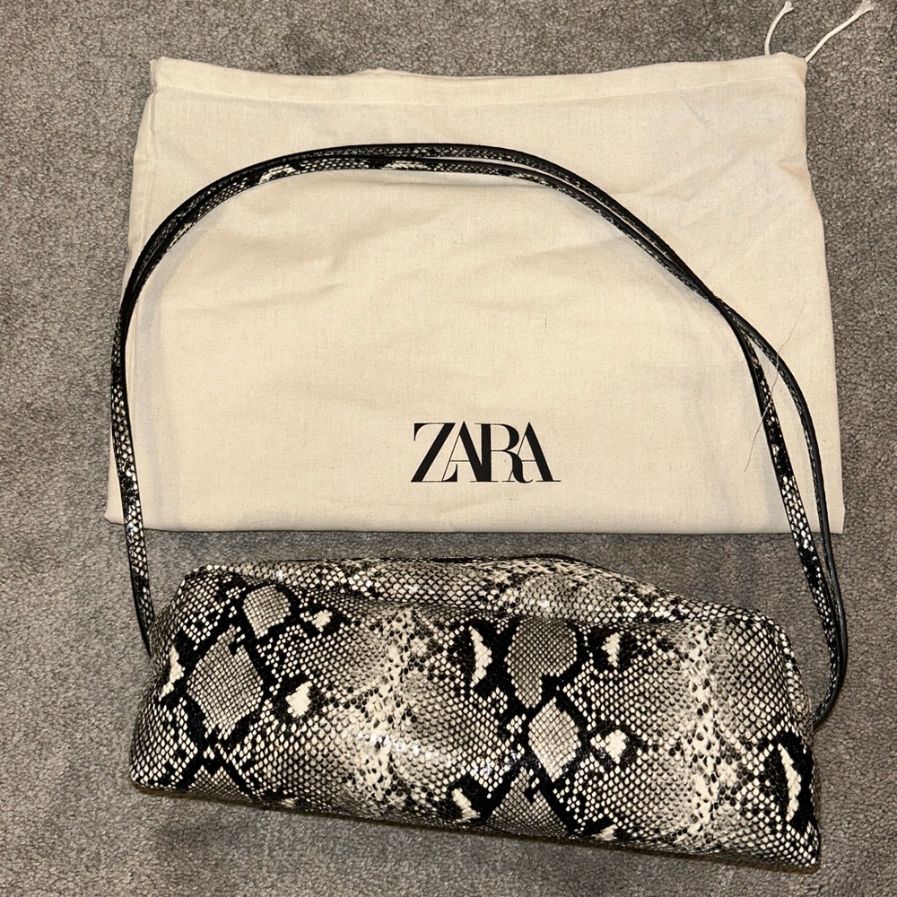 Zara Black and White Snake Print Women's Bag